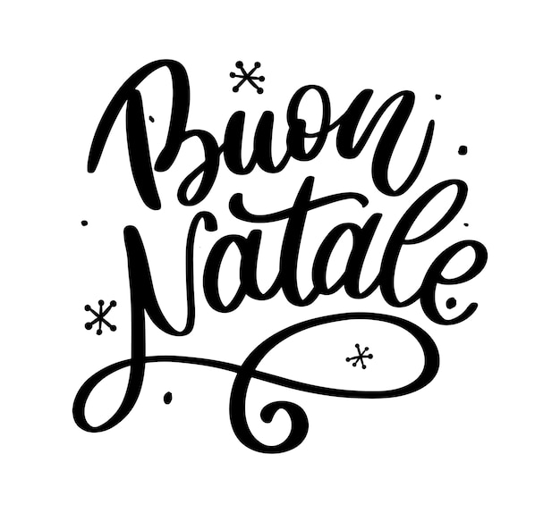 Buon natale. merry christmas-kalligrafiesjabloon in het italiaans. wenskaart zwarte typografie op witte achtergrond.
