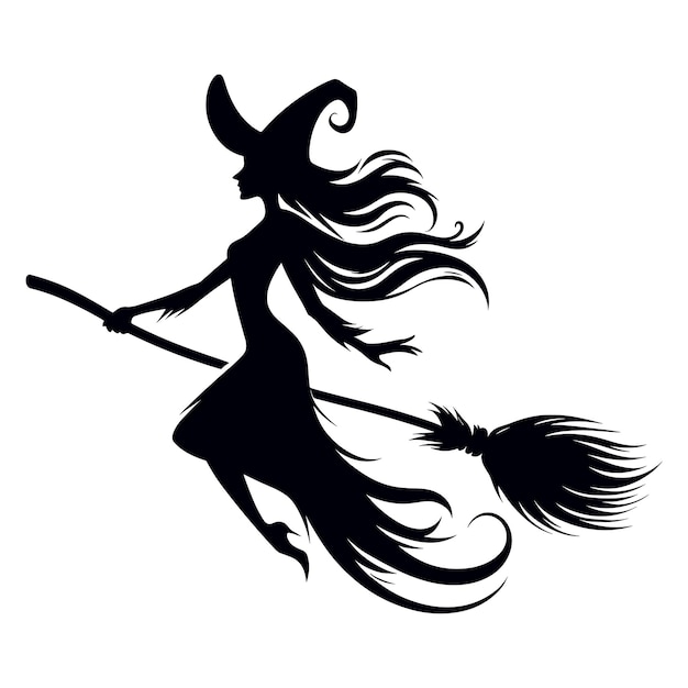 Vector buona befana greeting card element festa della epiphany silhouette of witch on broomstick flying