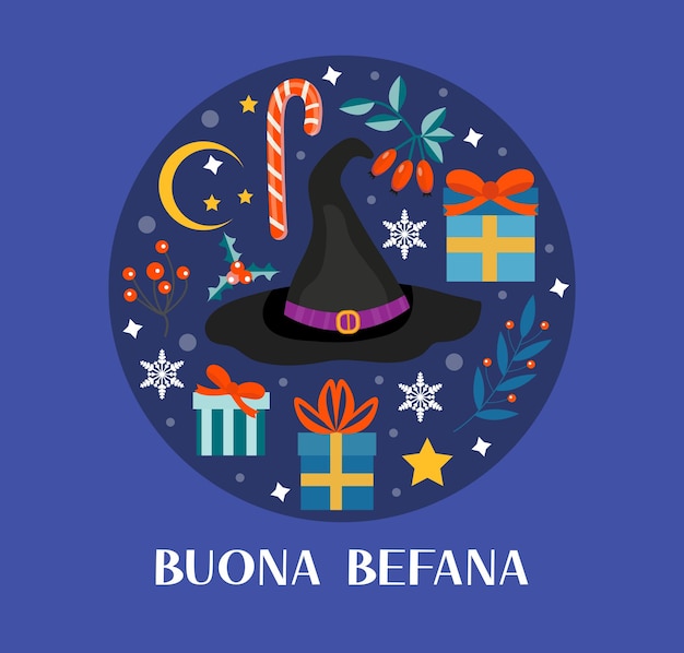 Greeting Card With Text Buona Befana Cute Witch And Cat For Happy Epiphany  Day Stock Illustration - Download Image Now - iStock