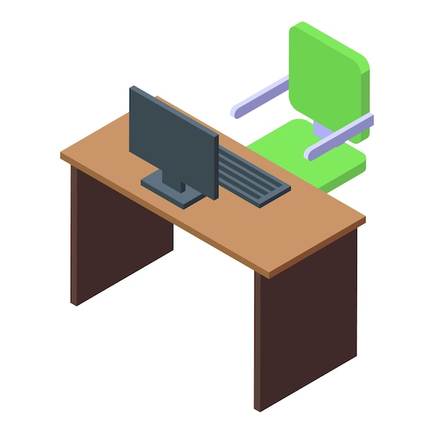 Bureau tabelpictogram isometrische vector computer kantoor werkplek moderne technologie computer