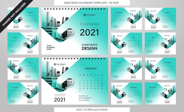 Bureaukalender 2021-sjabloon - inclusief 12 maanden