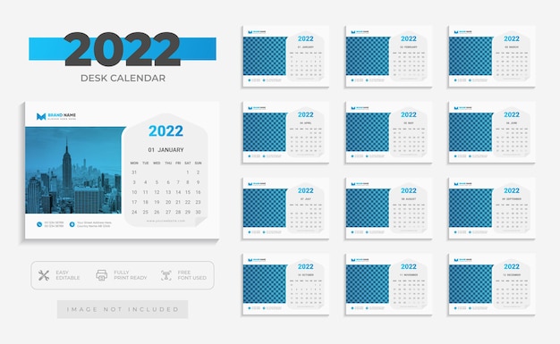 Vector bureaukalender 2022 vector sjabloon