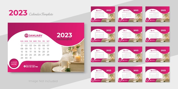 Bureaukalender 2023 of maandelijks wekelijks nieuwjaarskalenderontwerp