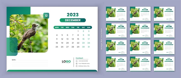 Vector bureaukalender 2023 of maandelijks wekelijks schema, 2023 nieuwjaar desktop kalender ontwerpsjabloon.