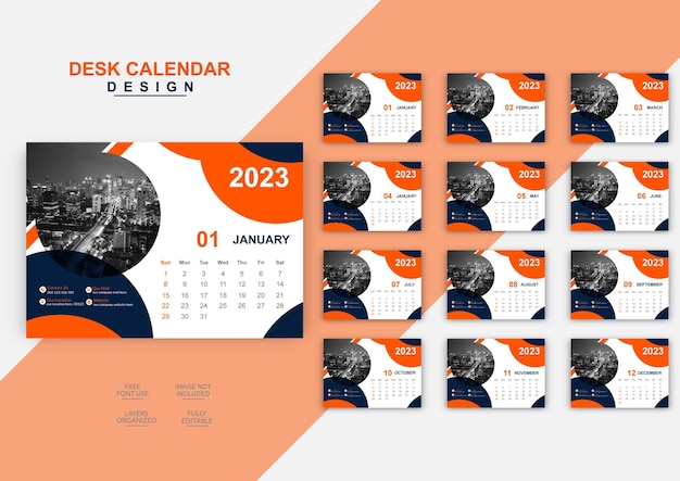 Bureaukalender 2023 planner corporate Business ontwerpset sjabloon