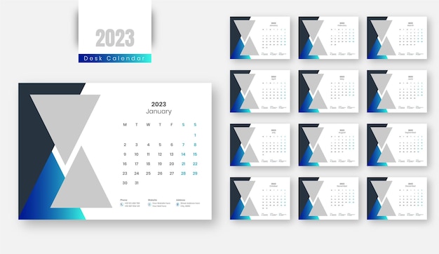 Vector bureaukalender 2023 sjabloonontwerp