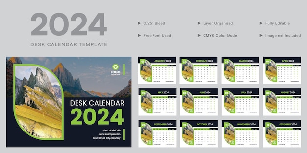 Vector bureaukalender 2024 planner sjabloon zakelijke bureaukalender schema 2024 maandelijkse planner sjabloon