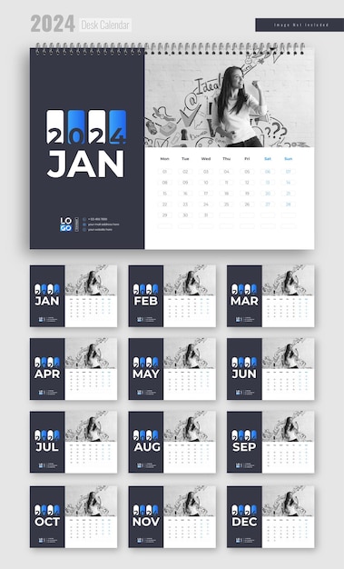 Vector bureaukalender 2024 sjabloon bureaukalender planner