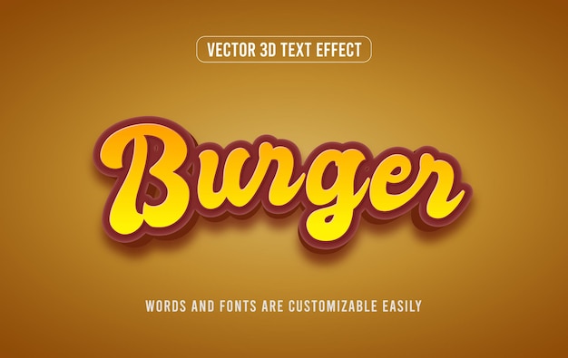 Vector burger 3d bewerkbare teksteffectstijl