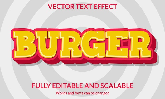 Vettore schema vettoriale di tipografia di effetti di testo edibili in 3d di burger