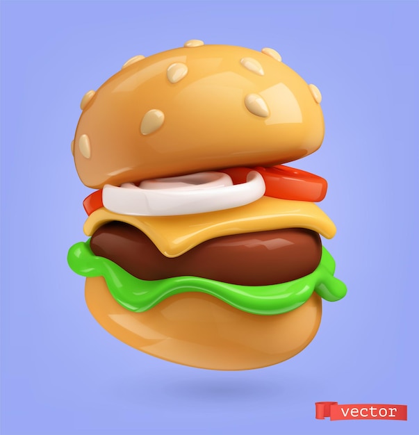 Vector burger 3d realistic render vector icon