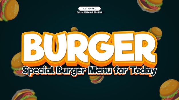 Vector burger 3d style text effect eps file format and fully editable