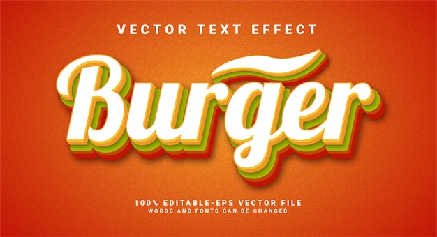 Burger 3D text effect. Editable text style effect suitable for healthy food product needs.