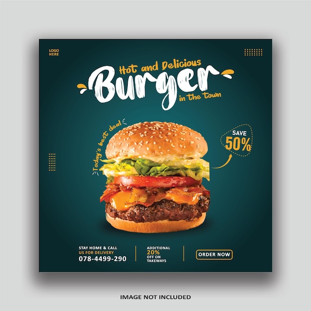 A burger ad for hot and publics burgers.