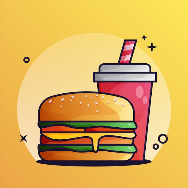 ハンバーガーとドリンクグラデーションイラスト