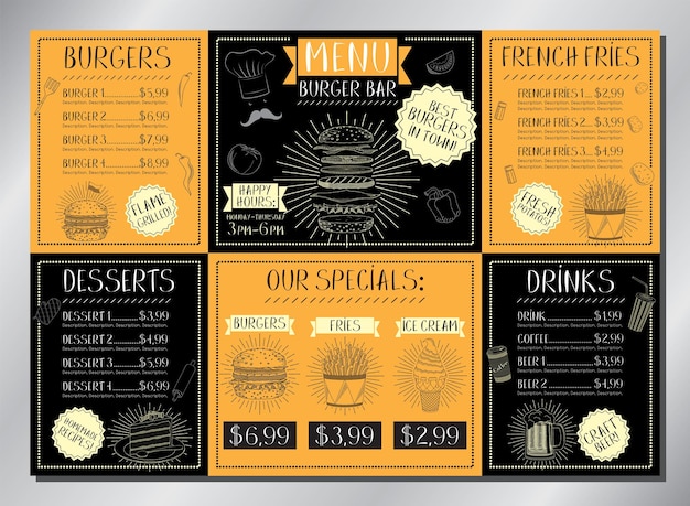 Vector burger bar table menu template