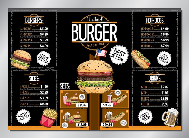 Vector burger bar table menu template