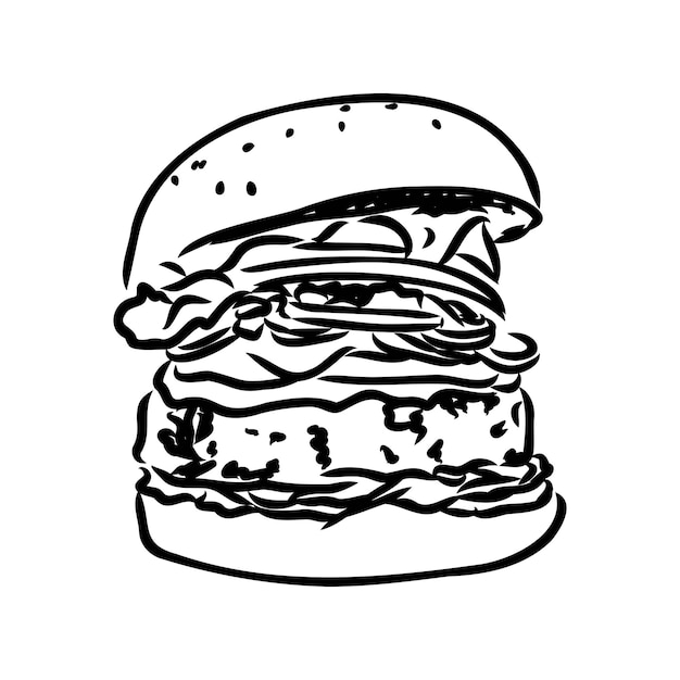 Burger black outline sketch vintage style vector illustration