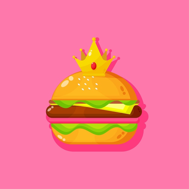 Burger cartoon with crown icon illustration