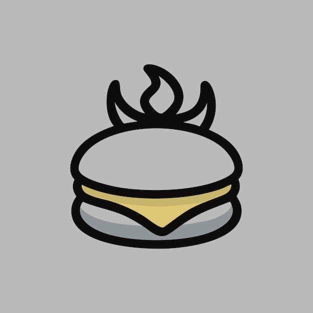 Burger cheese con fuoco cartone animato icona vettoriale illustrazione food oggetto icona concetto