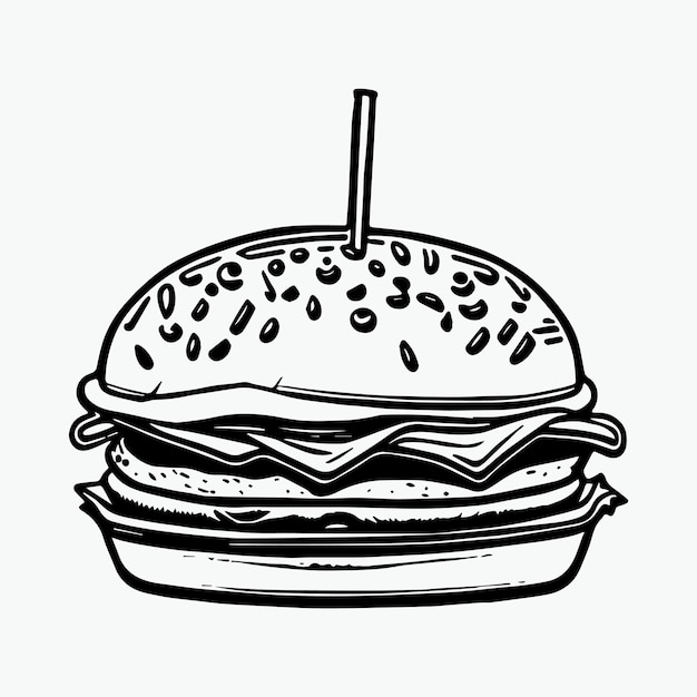 Vettore pagina da colorare per hamburger disegnata a mano per bambini colore vettoriale bianco e nero