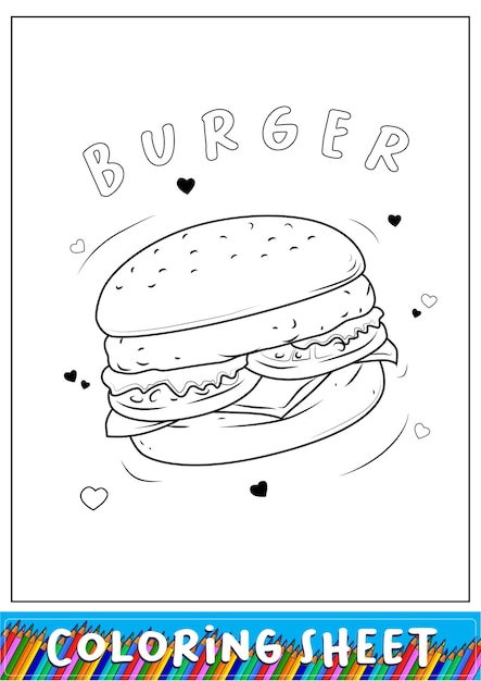 Vector burger coloring sheet for kids