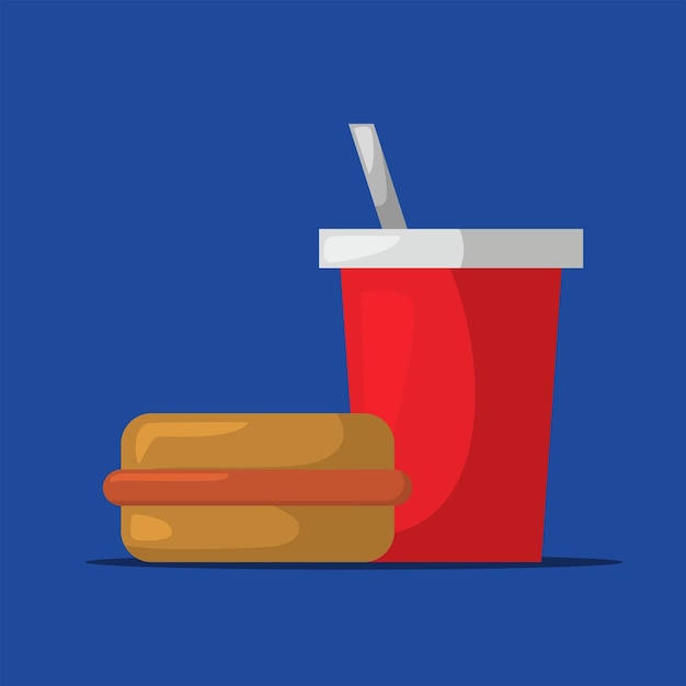 Burger and cup drink, fast food icon on blue background vector illustration