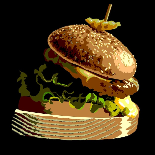 Vector burger delicious burger crunchy meat  pieces with lettuce ,tomato slice and cheese slice