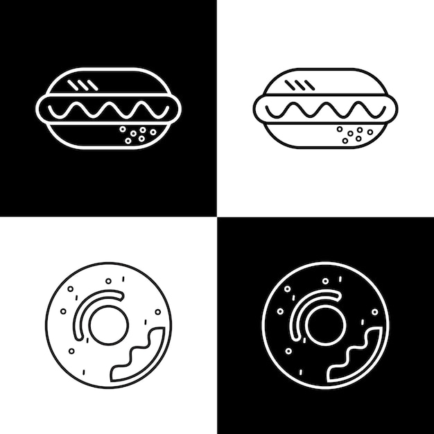 Progettazione del logo dell'icona burger e donut con linee modificabili icone di linee vettoriali di fast food