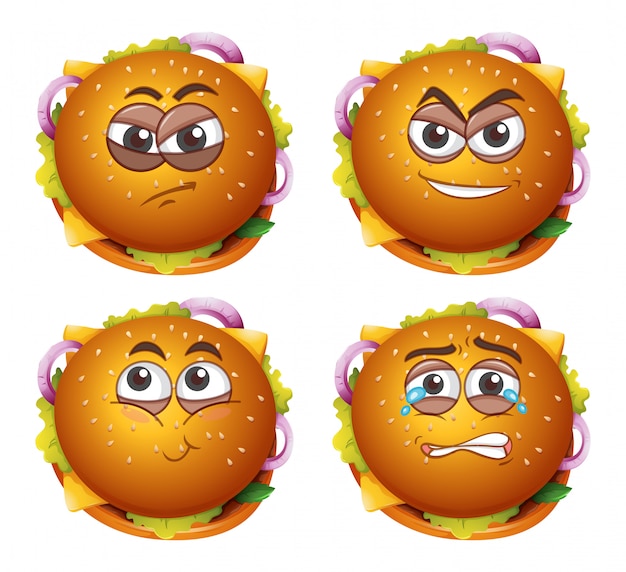 Burger facial expression on white background