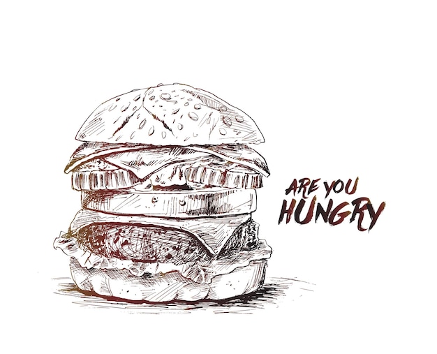 Concetto di fast food hamburger illustrazione vettoriale di schizzo disegnato a mano