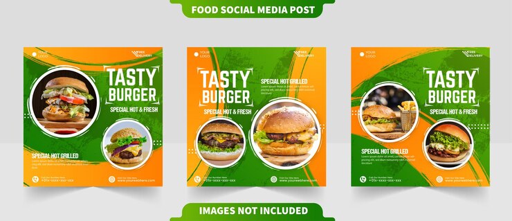 Burger fast food delicious menu or restaurant promotion menu for social media post square flyer banner templates
