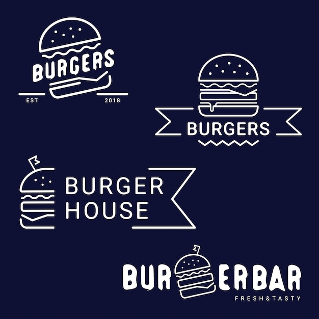 Vettore burger, logo fast food o icona, emblema. etichetta per menu ristorante o caffetteria.