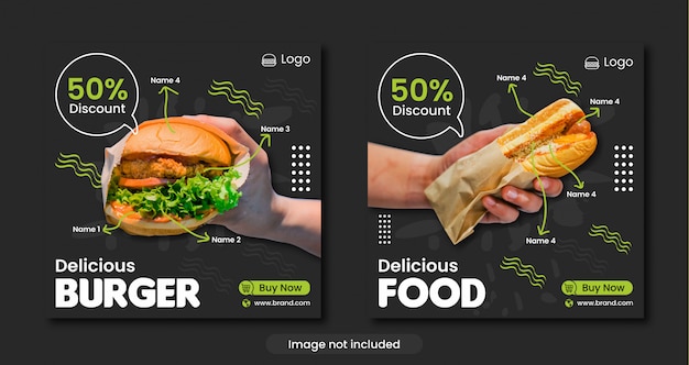 Vettore modello di banner social media menu burger o fast food