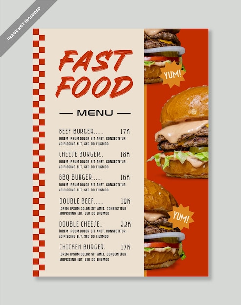 burger and fast food menu