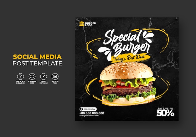 Burger fast food restaurant promotion for social media template.