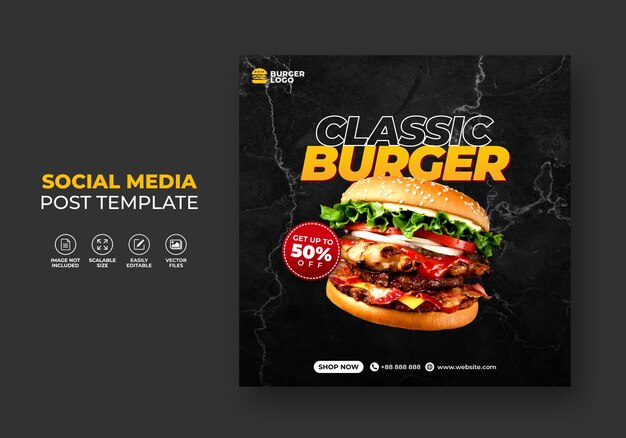 Burger fast food restaurant promotion for social media template.