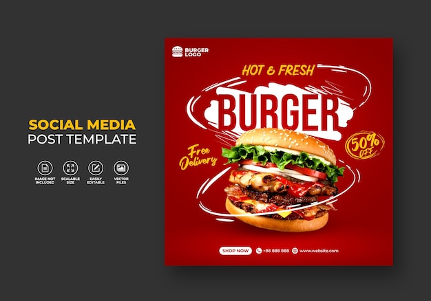 Promozione ristorante fast food hamburger per modello di social media.