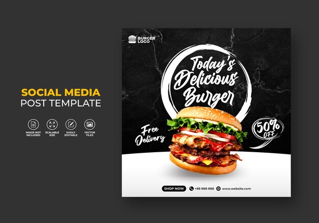 Promozione ristorante fast food hamburger per modello di social media.