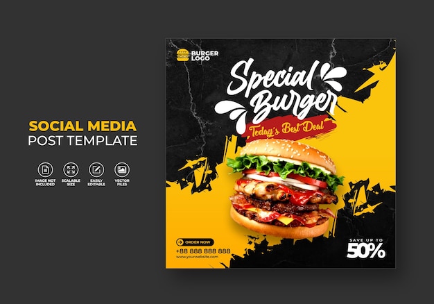 Burger fast food restaurant promotion for social media template.