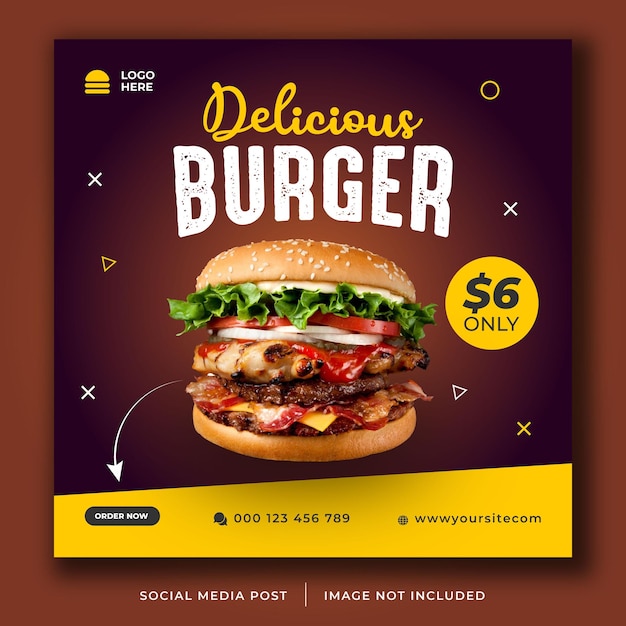 Burger fast food restaurant promotion for social media template