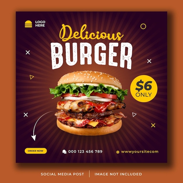 Burger fast food restaurant promotion for social media template