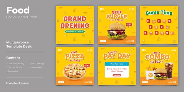 Vector burger fast food social media post template with pattern icon