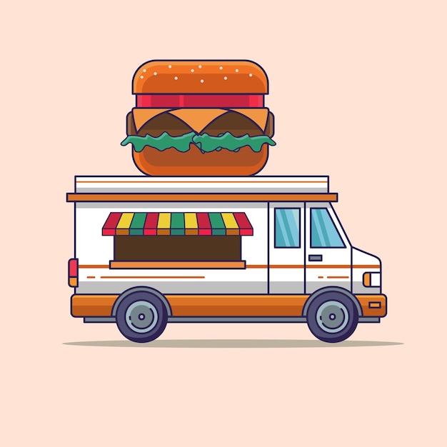 Disegni dell'illustrazione del trasporto del veicolo del camion degli alimenti a rapida preparazione dell'hamburger