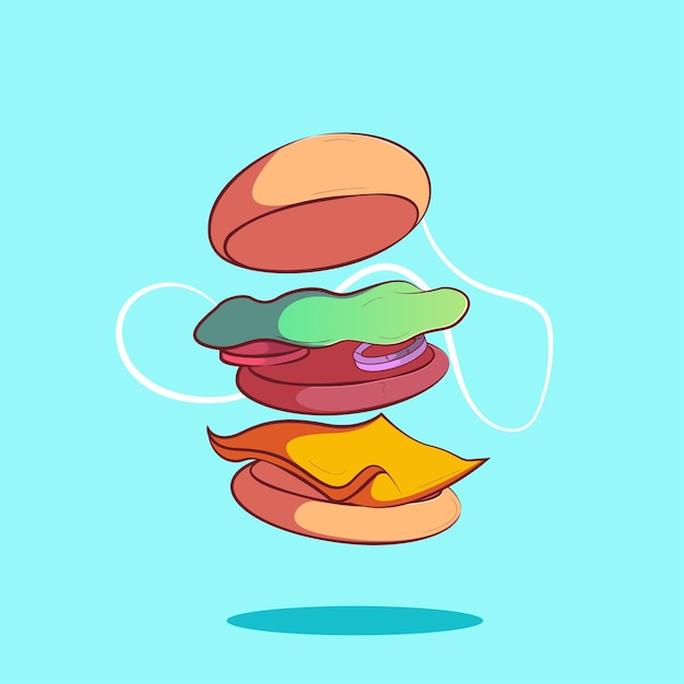 バーガーフライイング アニメスタイルのベクトルイラスト