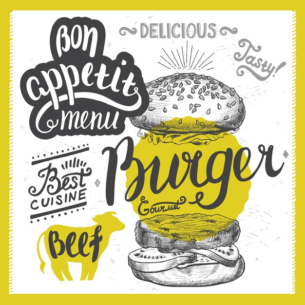 Burger food element for restaurant and cafe