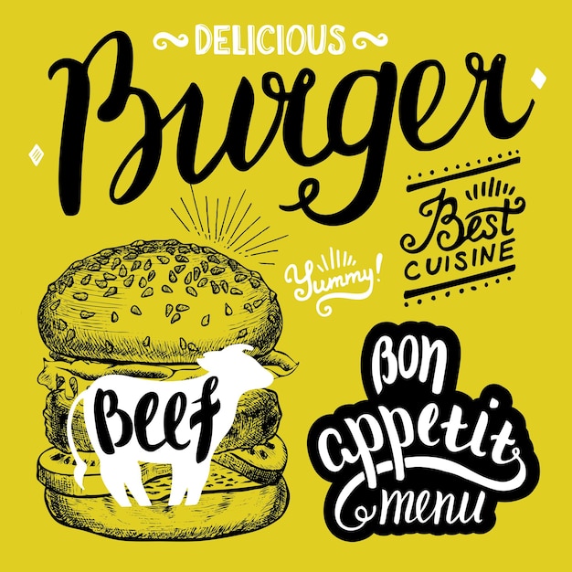 Burger food element for restaurant and cafe