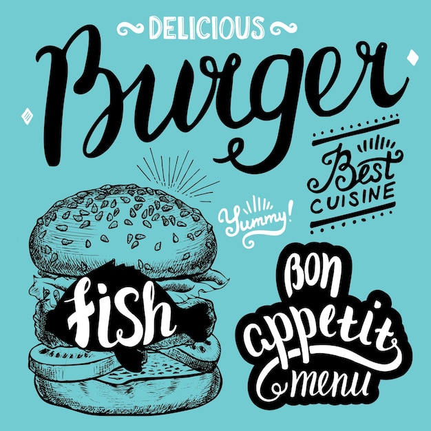 Vector burger food element for restaurant and cafe