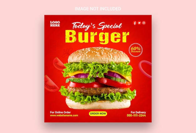 Burger food menu promotion social media Instagram post banner design template