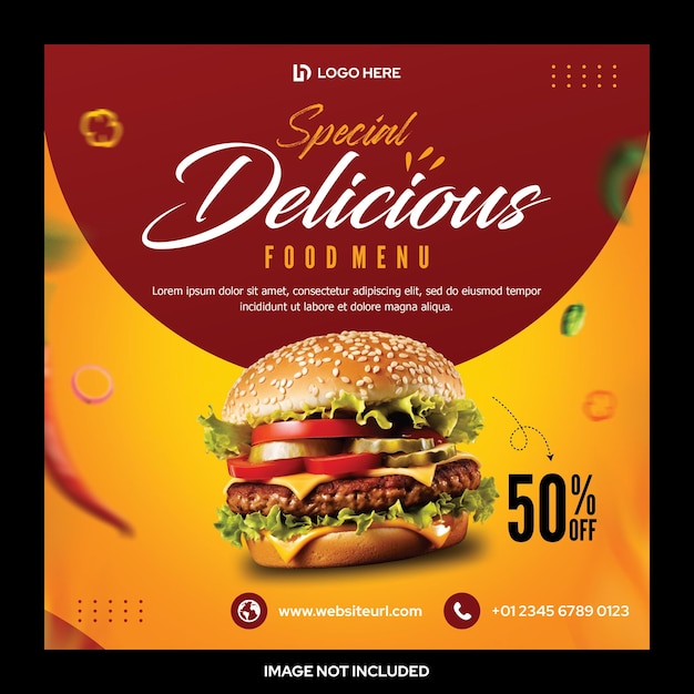 Vector burger and food menu social media banner template post design